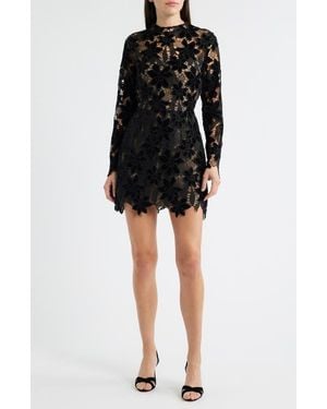 Lucy Paris Zia Velvet Floral Lace Long Sleeve Cocktail Minidress - Black