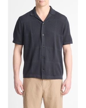 Vince Patchwork Pointelle Short Sleeve Cardigan - Blue