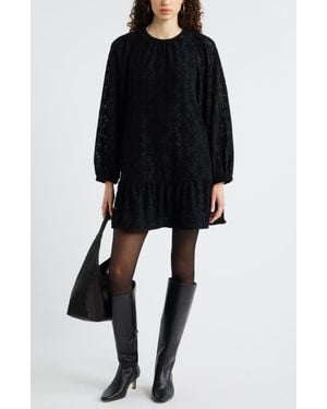 Treasure & Bond Long Sleeve Drop Waist Chenille Minidress - Black