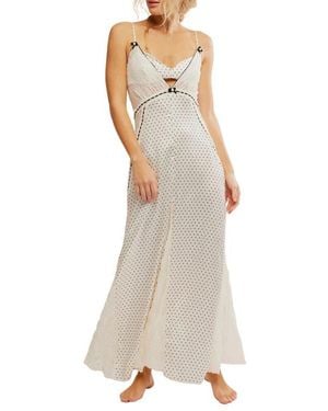 Free People Playing Cupid Satin Crepe & Lace Maxi Slipdress - Natural