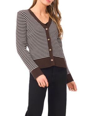 Halogen® Stripe V-Neck Cardigan - Gray