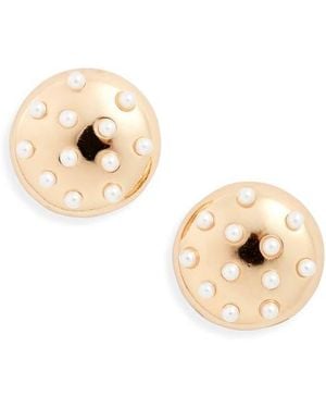 Open Edit Faux Pearl Button Stud Earrings - Natural