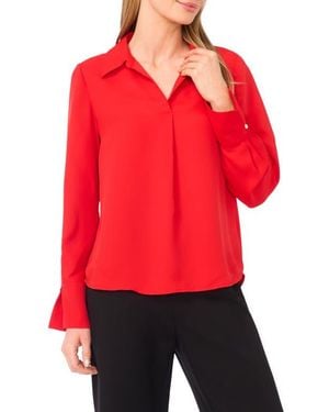 Halogen® Split Cuff Button-Up Top - Red