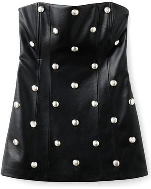 Mango Carla Stud Detail Strapless Faux Leather Dress - Black