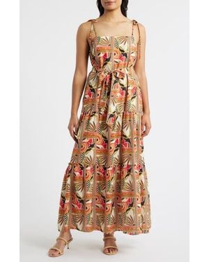 Julia Jordan Printed Tie Belt Maxi Sundress - Multicolor