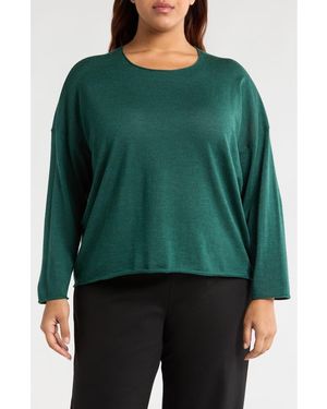 Eileen Fisher Jewel Neck Wool Sweater - Green