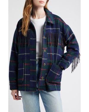 Thread & Supply Fringe Plaid Shacket - Blue