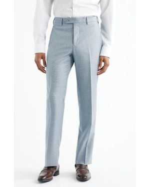 Zanella Devon Flat Front Plaid Wool Dress Pants - Blue
