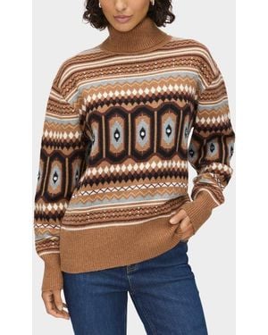 ALIGNE Christine Embellished Fair Isle Cotton & Wool Blend Turtleneck Sweater - Brown