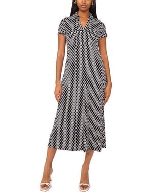 Halogen® Allover Print Spread Collar A-Line Dress - Gray