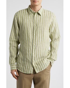 NN07 Enzo 5728 Stripe Linen Button-Up Shirt - Green