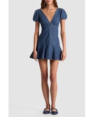 Alice + Olivia Fara Puff Sleeve Denim Mini Dress - Blue