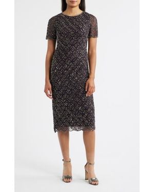 Pisarro Nights Beaded Midi Cocktail Dress - Black