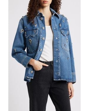 AllSaints Enna Embellished Denim Snap-Up Shirt - Blue