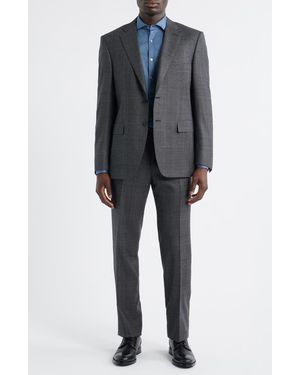 Canali Siena Regular Fit Glen Plaid Super 130S Wool Suit - Blue