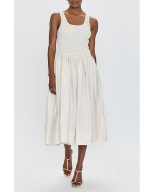 Pistola Alessia Smocked Drop-Waist Stretch Cotton Midi Dress - White