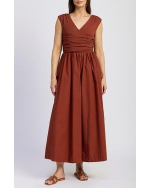 En Saison Emma Ruched Mixed Media Sundress - Red