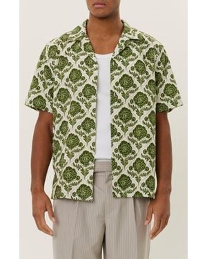 Les Deux Lesley Flower Tile Camp Shirt - Green
