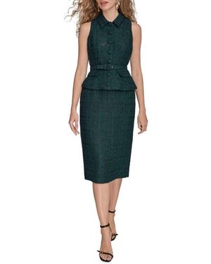 Donna Karan Tweed Top & Midi Skirt Set - Green