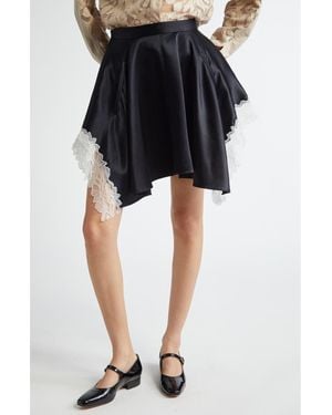 3.1 Phillip Lim Lace Detail Liquid Satin Flounce Miniskirt - Black