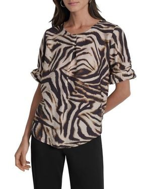 DKNY Abstract Zebra Print Voile Top - Black