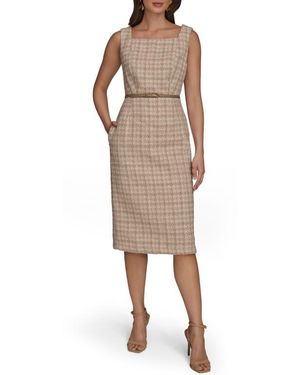Donna Karan Sleeveless Tweed Midi Dress - Natural