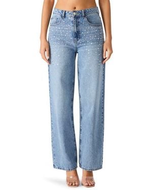 Steve Madden Taylor Crystal Embellished Straight Leg Jeans - Blue