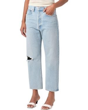 Agolde '90S Ripped Mid Rise Crop Relaxed Straight Leg Jeans - Blue