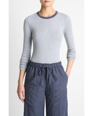 Vince Tipped Heathered Pima Cotton-Blend Long-Sleeve T-Shirt - Blue