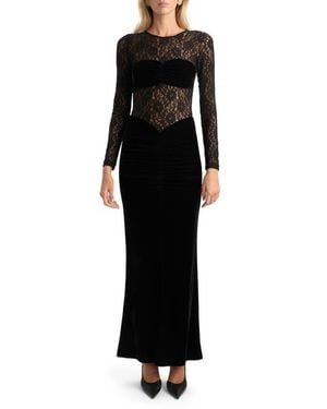Bardot Helenie Velour & Lace Long Sleeve Dress - Black