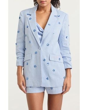 Cinq À Sept Kylie Floral Appliqué Linen & Cotton Blazer - Blue