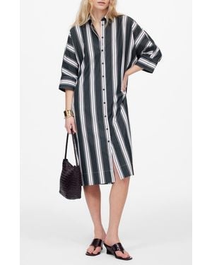 Madewell Stripe Dolman Sleeve Poplin Midi Shirtdress - Black