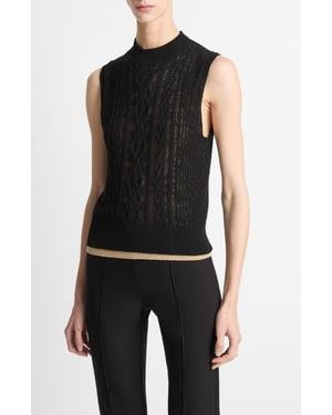 Vince Mock Neck Cable Stitch Sweater Vest - Black