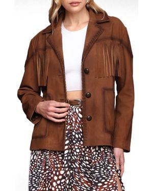 Avec Les Filles Fringe Genuine Suede Blazer - Brown