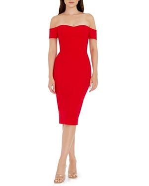 Dress the Population Vickie Off The Shoulder Midi Corset Dress in White |  Lyst