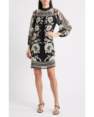 Halogen® Print Long Sleeve Shift Dress - Black