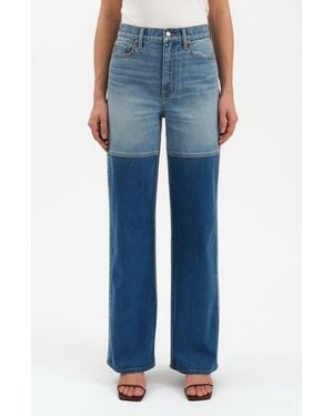 DAZE City Two-Tone High Waist Straight Leg Jeans - Blue