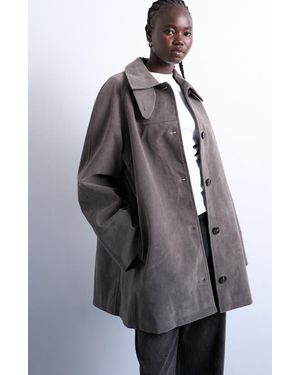 TOPSHOP Faux Suede Car Coat - Gray
