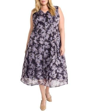 Maggy London Sleeveless Organza Midi Dress - Purple