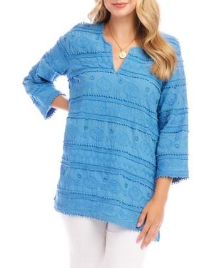 Karen Kane Embroidered Cotton Tunic Top - Blue