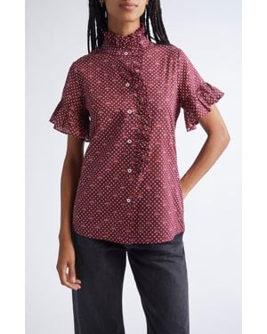 MILLE Vanessa Ruffle Detail Cotton Blouse - Red
