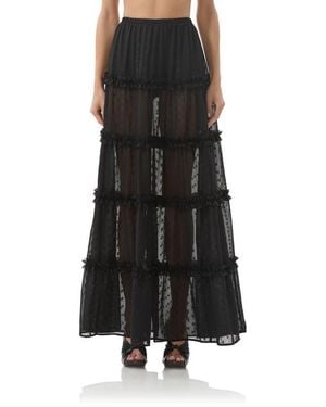 AFRM Sabina Clip Dot Tiered Maxi Skirt - Black