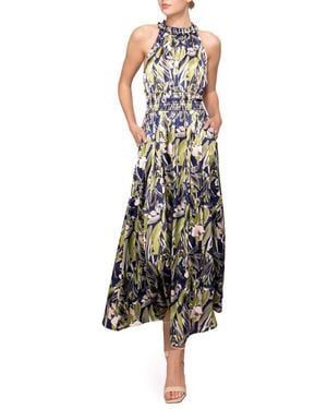 MELLODAY Print Ruffle Sleeveless Maxi Dress - White