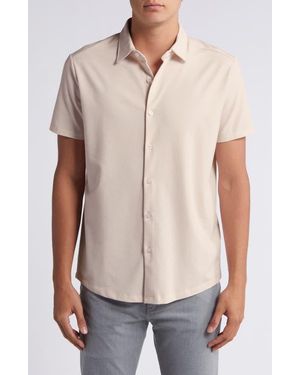 Robert Barakett Keyes Slim Fit Short Sleeve Knit Button-Up Shirt - Natural