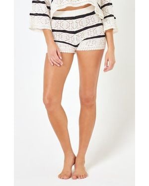 LSPACE Striped Diamond Eye Crochet Cover-Up Shorts - Blue