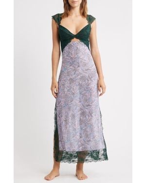 Free People Suddenly Fine Floral Print Cutout Lace Trim Nightgown - Purple