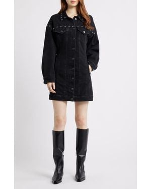 Rails Ladera Studded Long Sleeve Denim Mini Shirtdress - Black