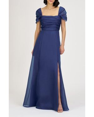 JS Collections Jane Ruched Bodice A-Line Gown - Blue