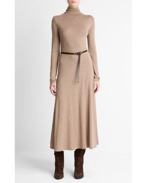 Vince Funnel Neck Long Sleeve Jersey Midi Dress - Natural