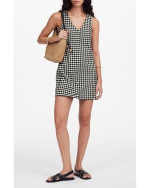 Madewell Gingham V-Neck Wool Blend Vest Minidress - Black